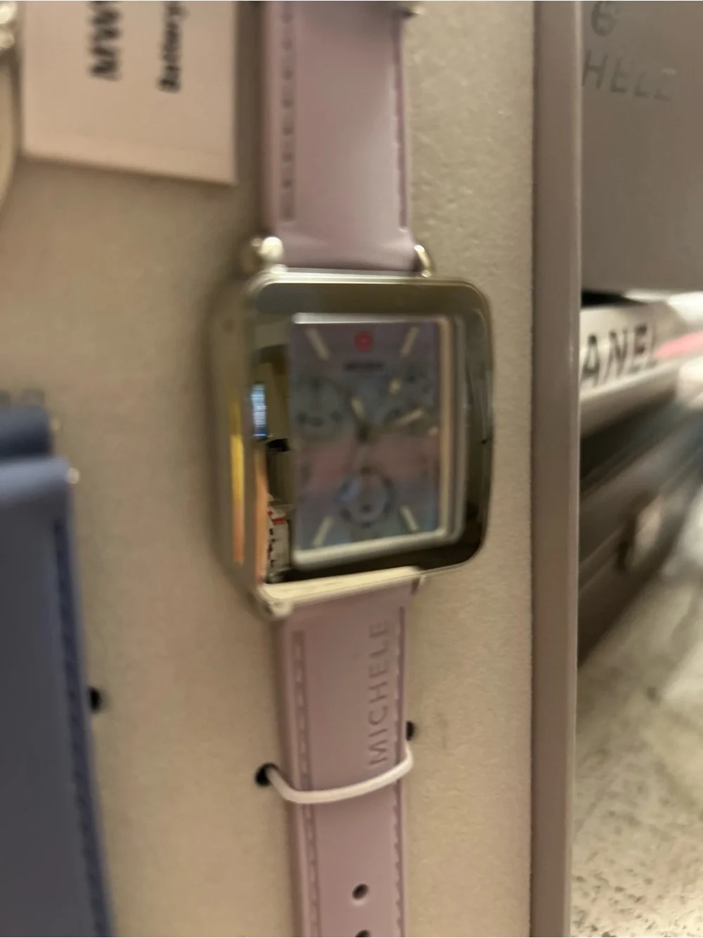 Michele Deco Sport Chronograph 36mm Watch with Lavender, Blue and Cream Straps